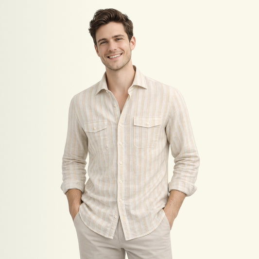 Ivory Sand Stripe Linen Fabric