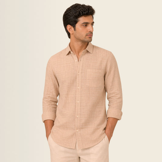 Sandstone Dune Stripe Linen Fabric