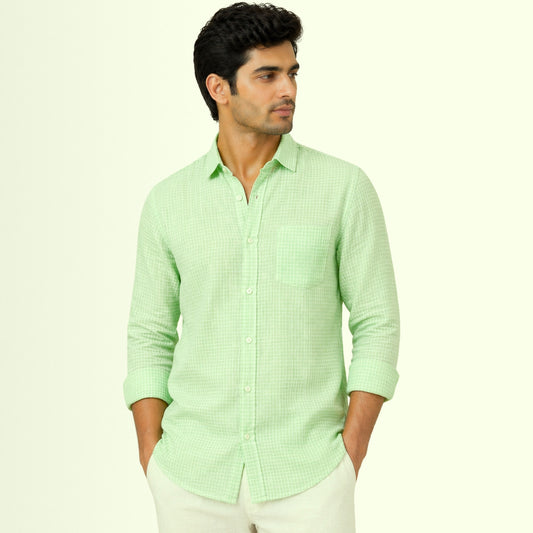 Fresh Mint Check Linen Fabric