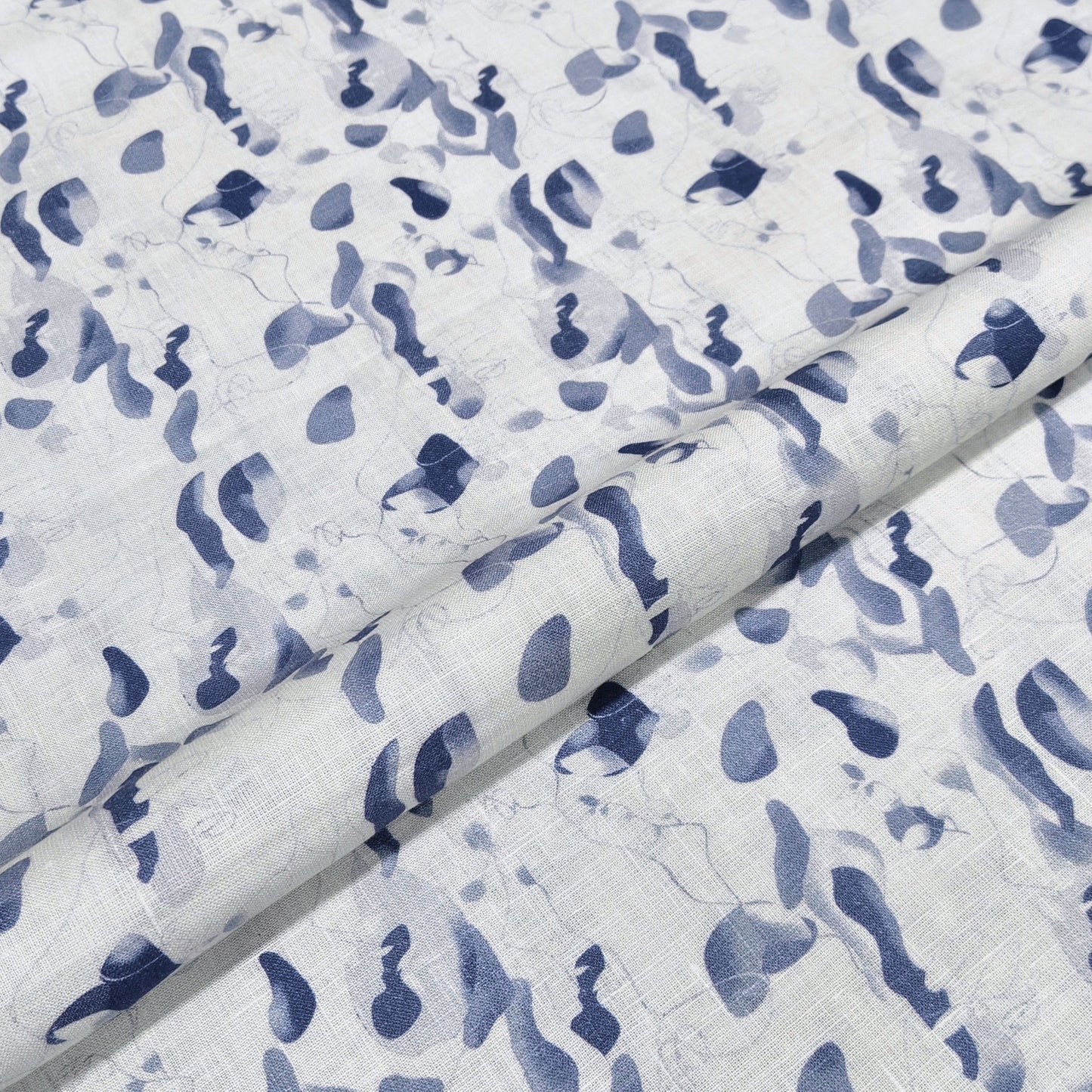 Indigo Abstract Printed Linen Fabric
