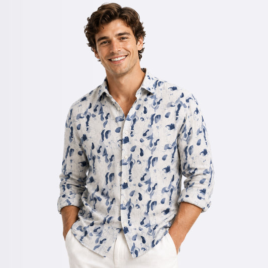 Indigo Abstract Printed Linen Fabric