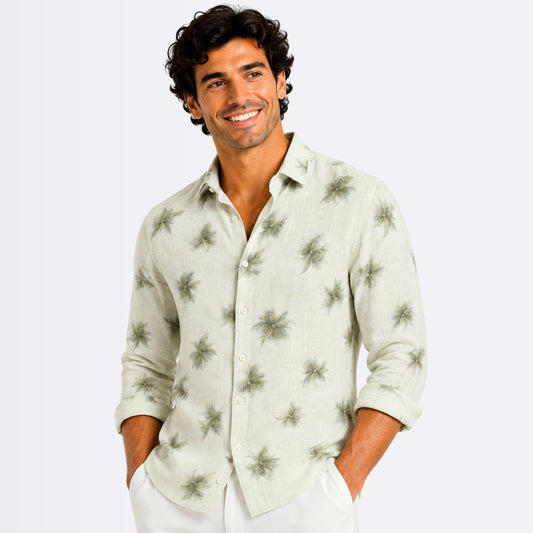 Olive Mist Printed Linen Fabric