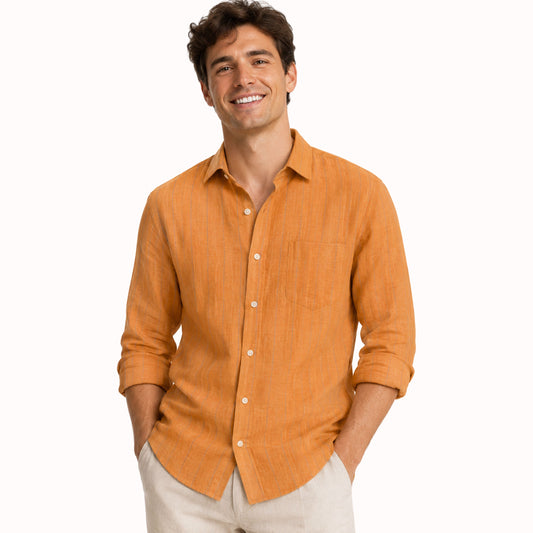 Burnt Orange Pinstripe Linen Fabric