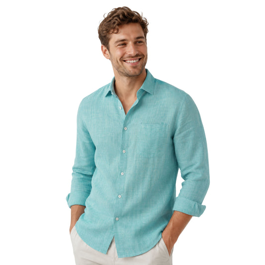 Aqua Blue Melange Linen Fabric