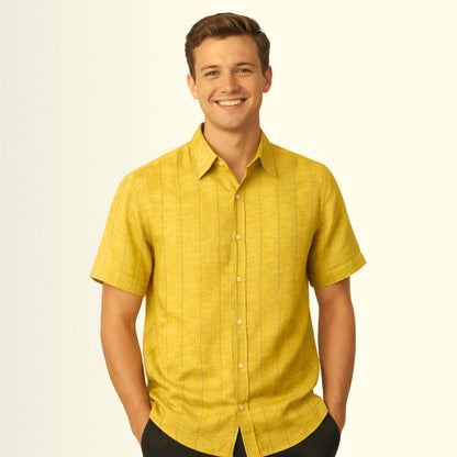 Saffron Gold Stripe Linen Fabric
