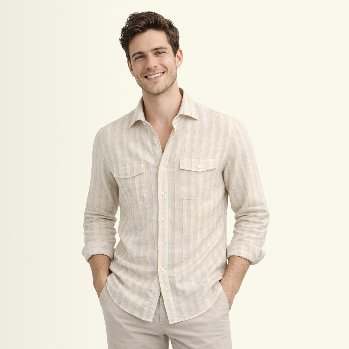 Ivory Sand Stripe Linen Fabric