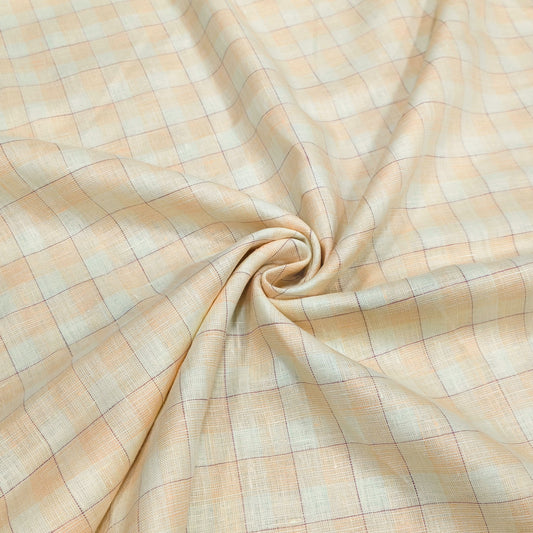 Peach Ivory Checks Linen Fabric