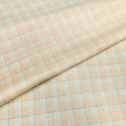 Peach Ivory Checks Linen Fabric