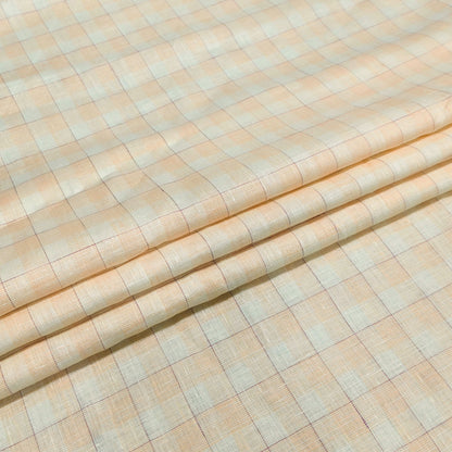 Peach Ivory Checks Linen Fabric