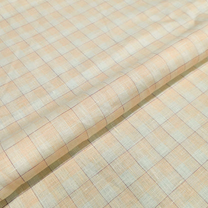 Peach Ivory Checks Linen Fabric