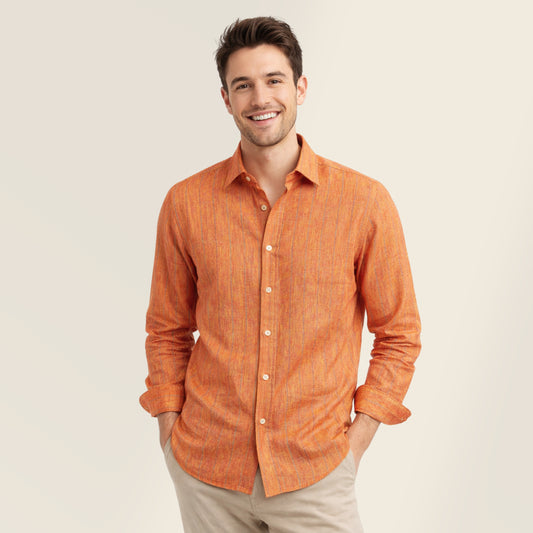 Sunset Rust Stripe Linen Fabric