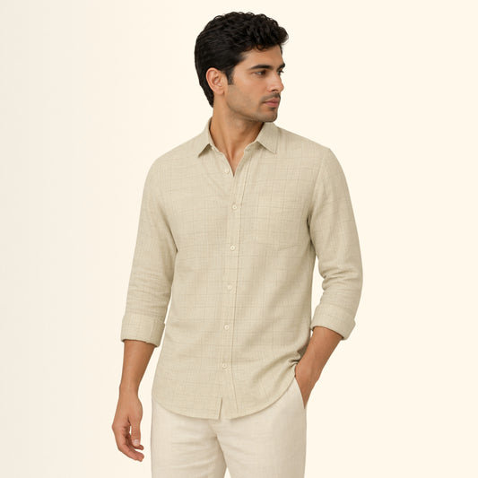 Desert Sand Check Linen Fabric