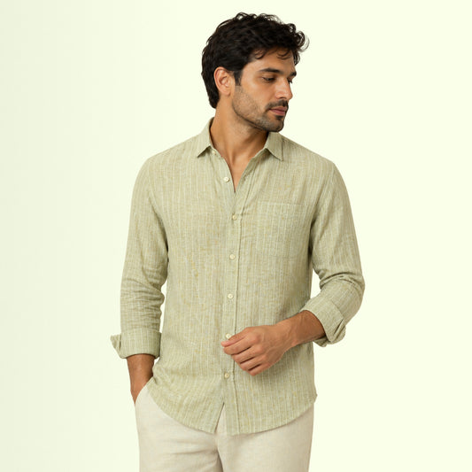 Earthy Beige Stripe Linen Fabric