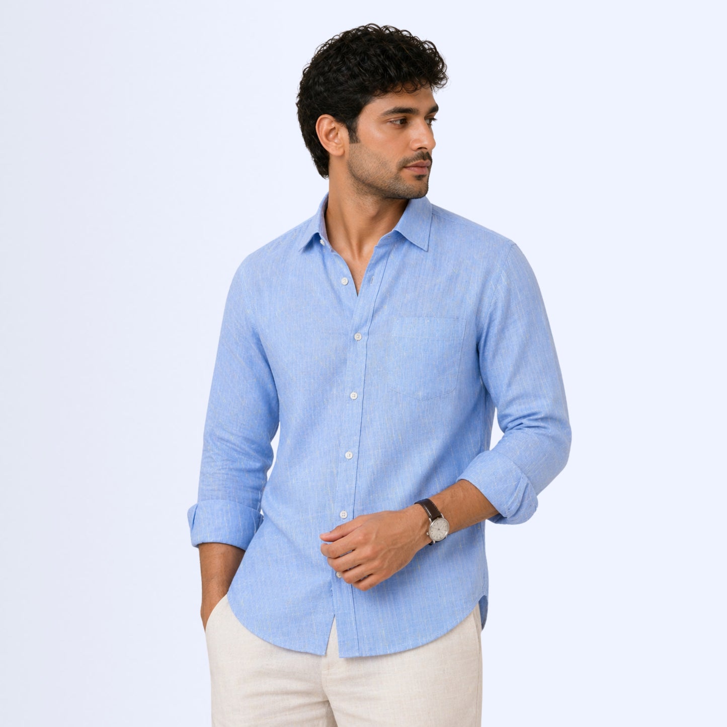 Skyline Blue Linen Fabric