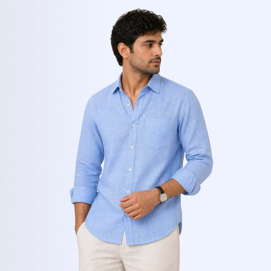 Skyline Blue Linen Fabric