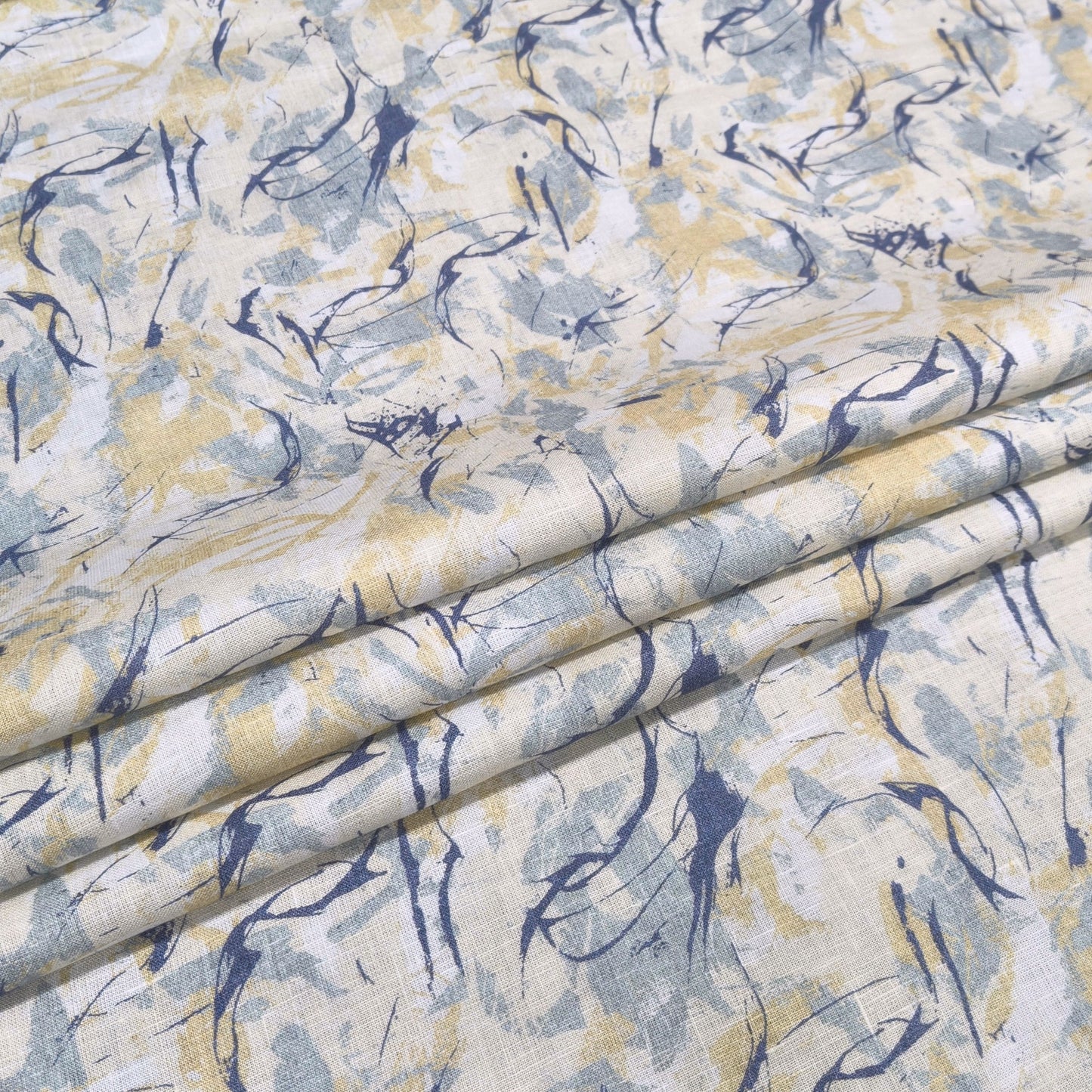 Azure Mist Printed Linen Fabric