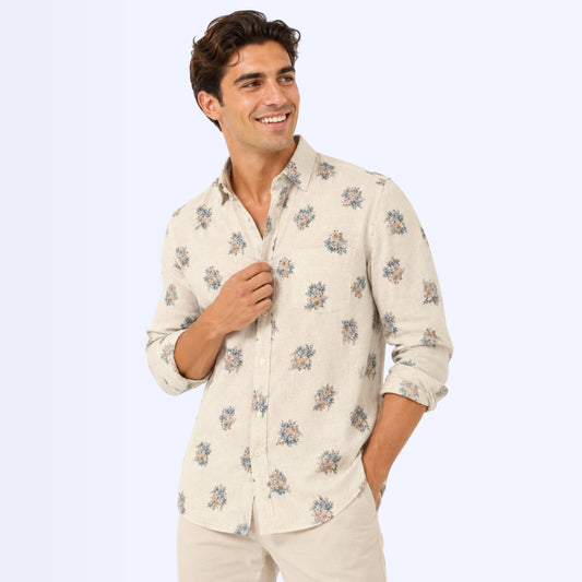 Pastel Bloom Printed Linen Fabric