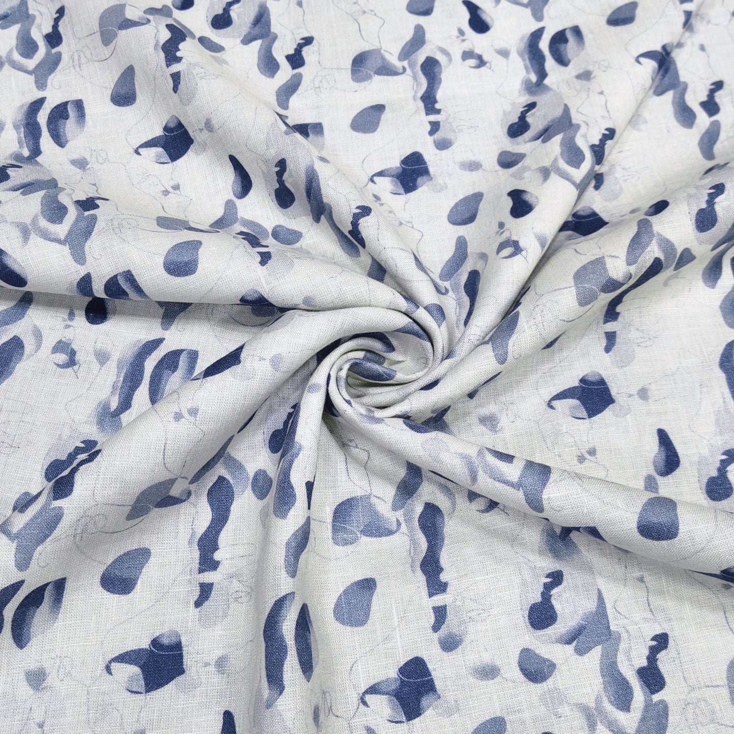 Indigo Abstract Printed Linen Fabric