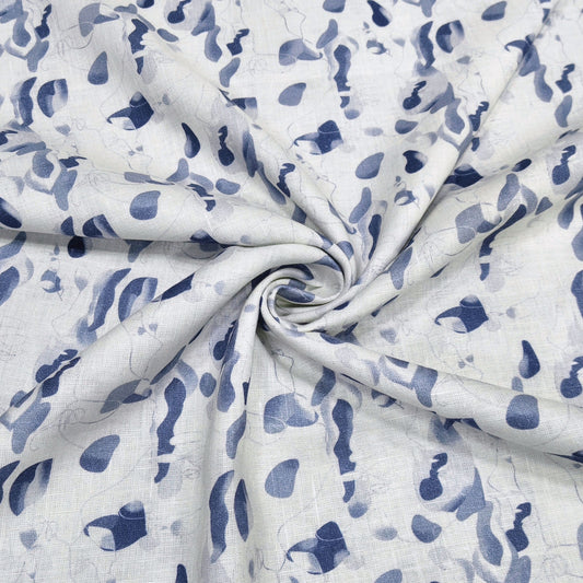 Indigo Abstract Printed Linen Fabric