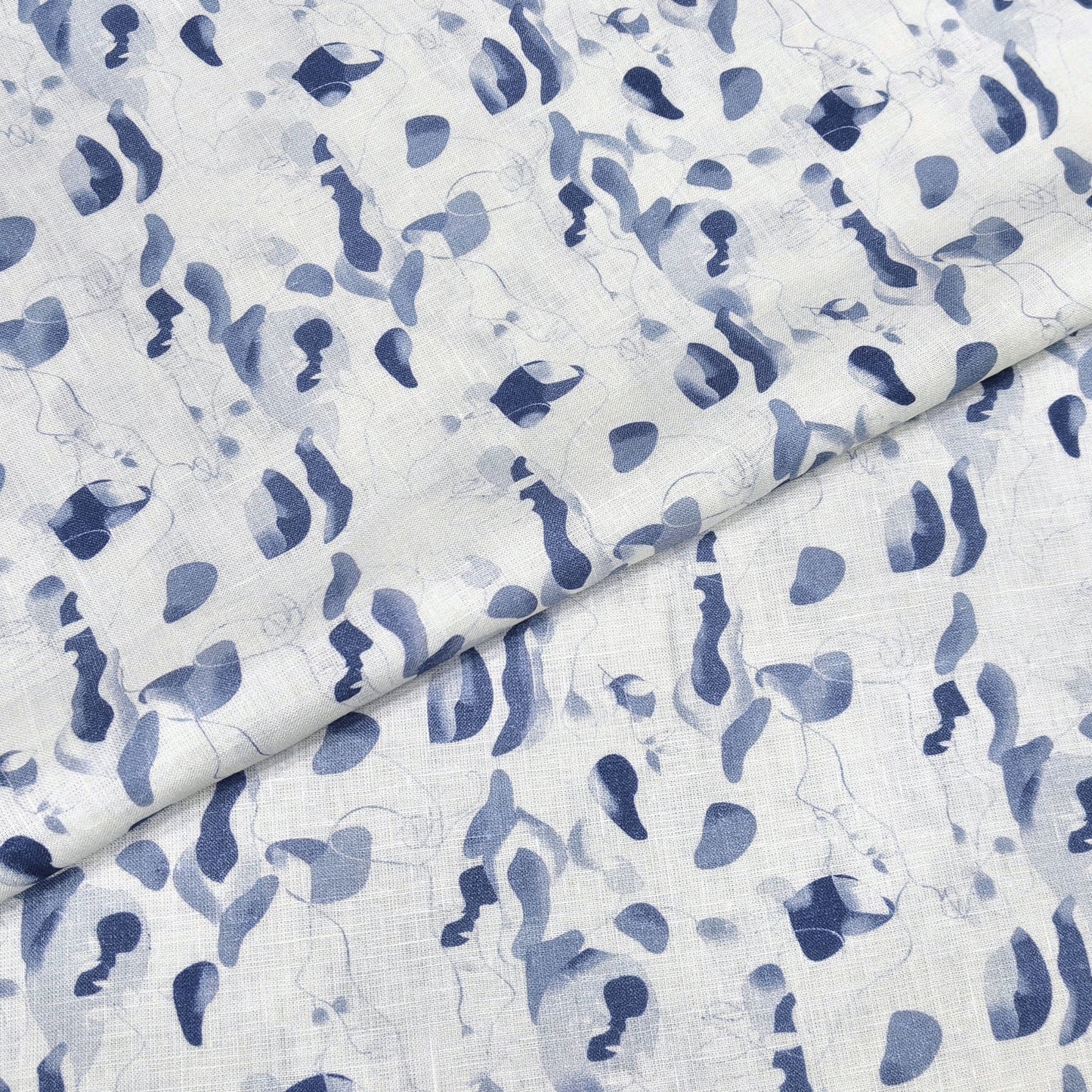 Indigo Abstract Printed Linen Fabric