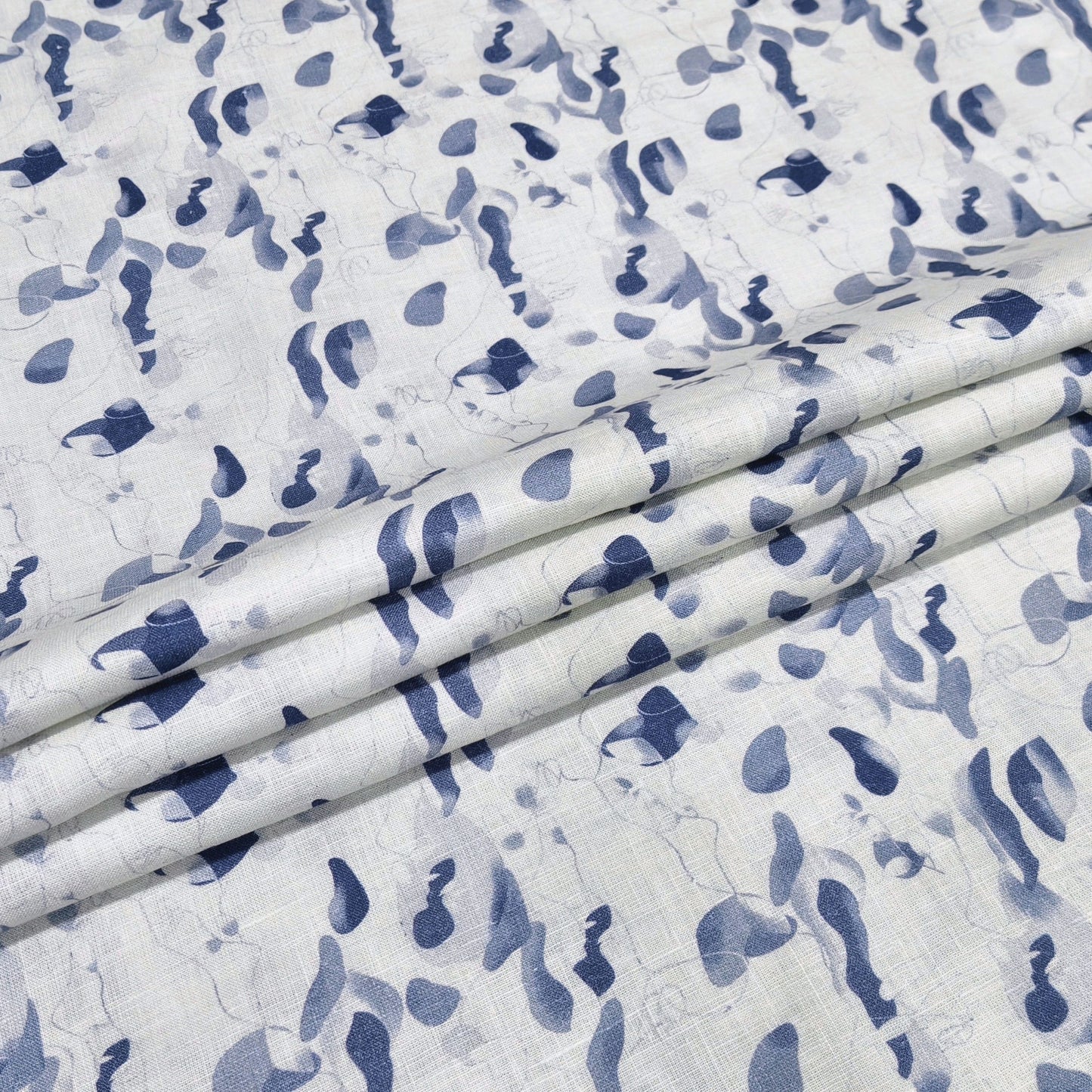 Indigo Abstract Printed Linen Fabric