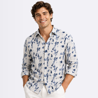 Indigo Abstract Printed Linen Fabric