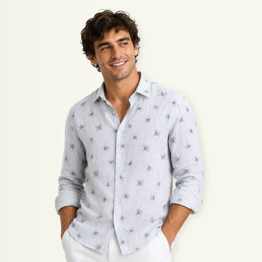 Mist Petal Printed Linen Fabric