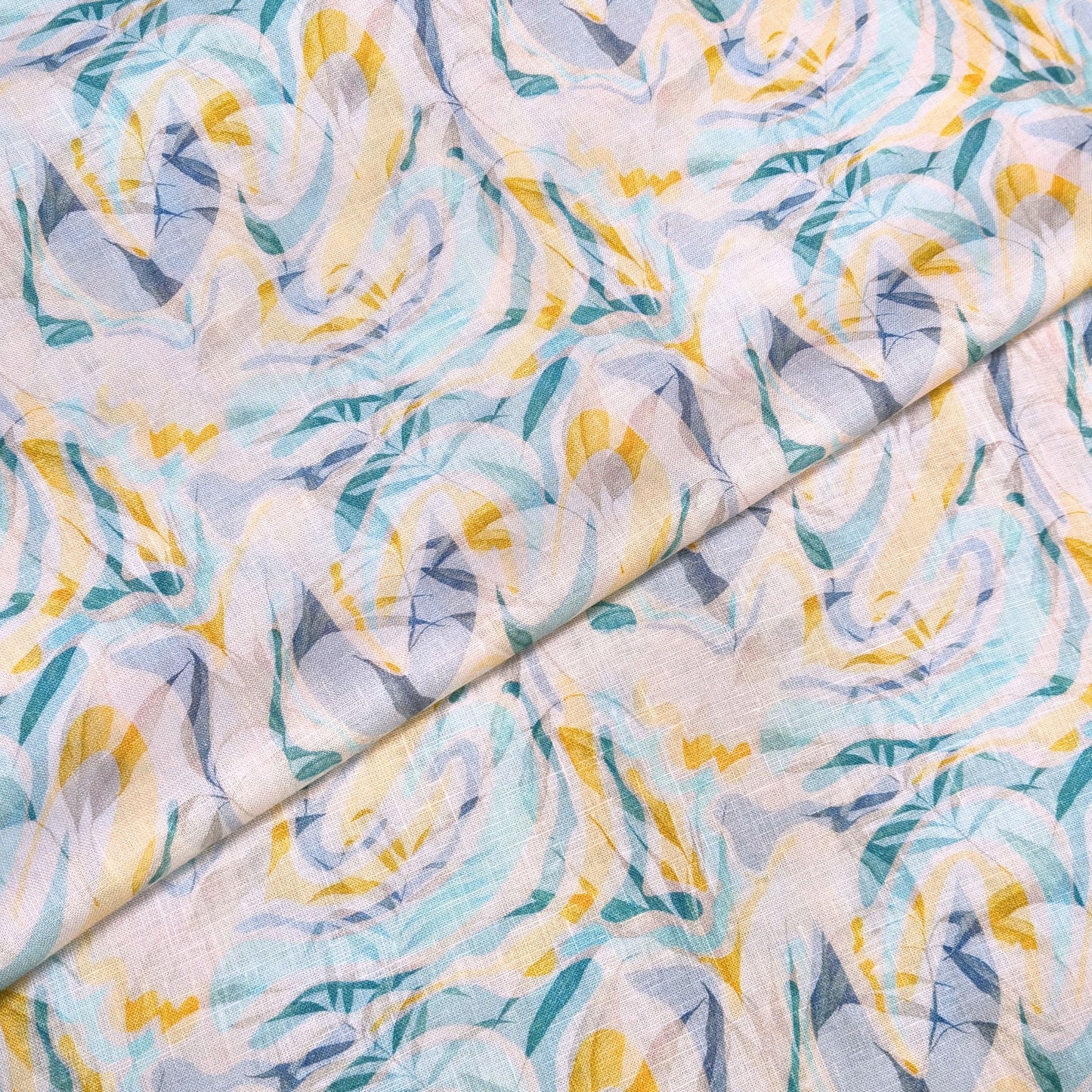 Seafoam Art Printed Linen Fabric