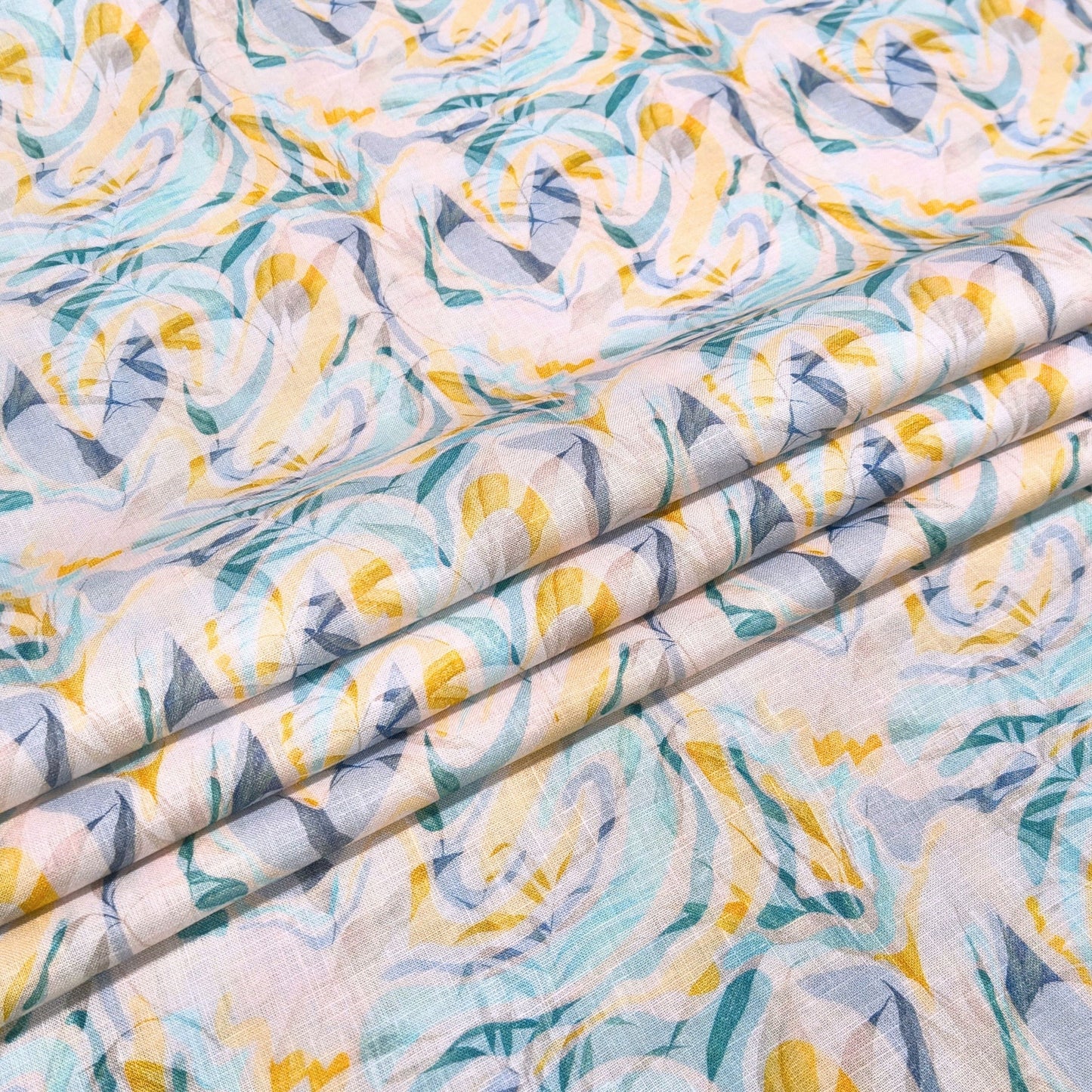 Seafoam Art Printed Linen Fabric