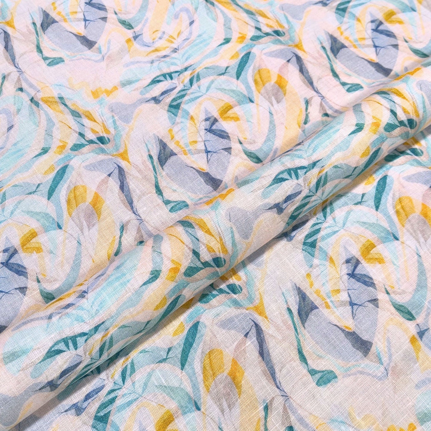 Seafoam Art Printed Linen Fabric