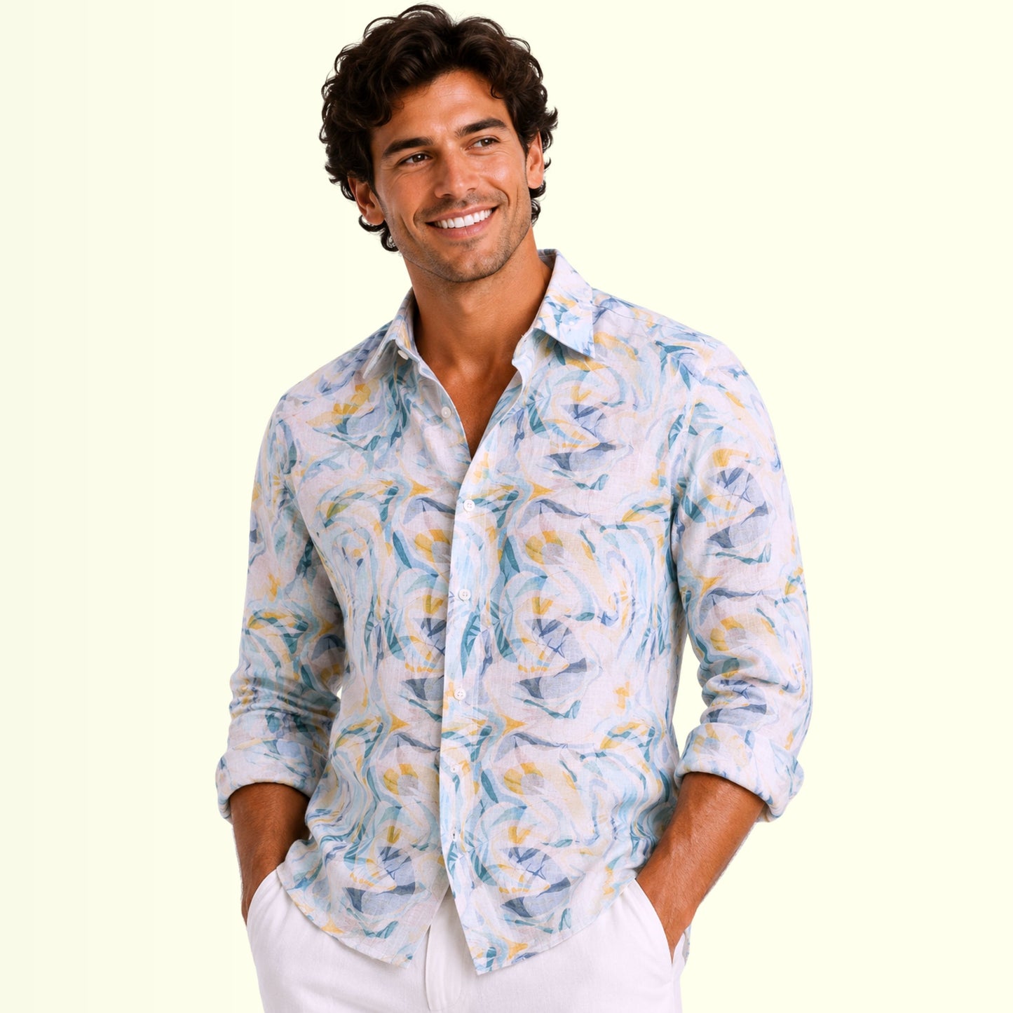 Seafoam Art Printed Linen Fabric