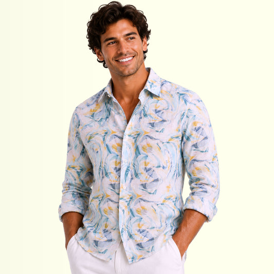 Seafoam Art Printed Linen Fabric