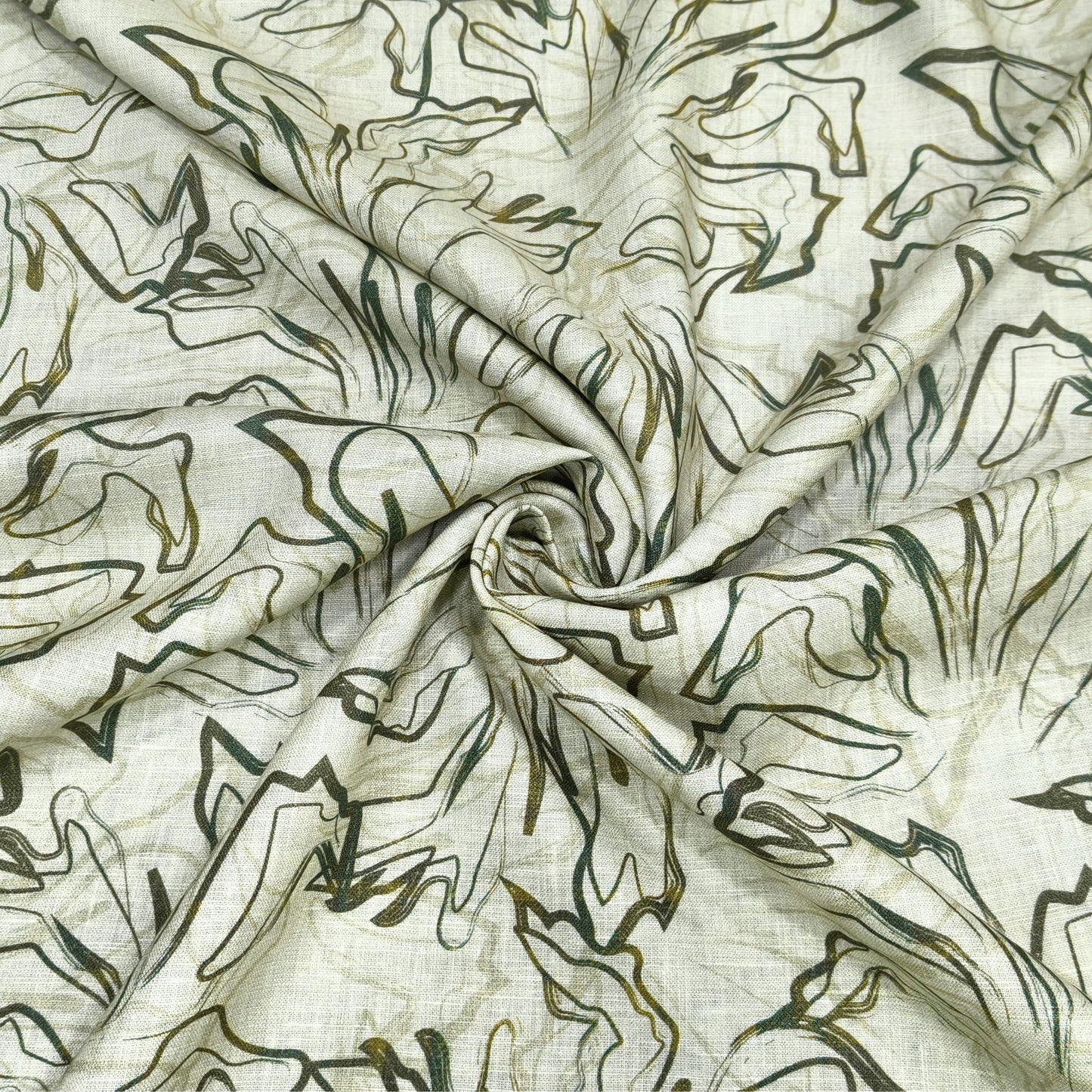 Olive Sketch Printed Linen Fabric