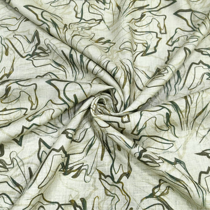 Olive Sketch Printed Linen Fabric