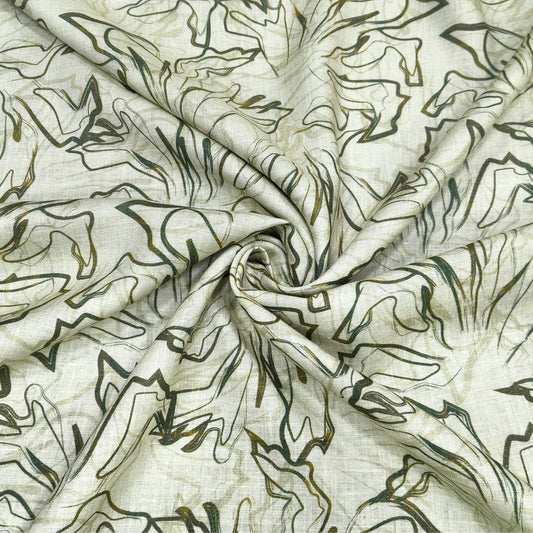Olive Sketch Printed Linen Fabric