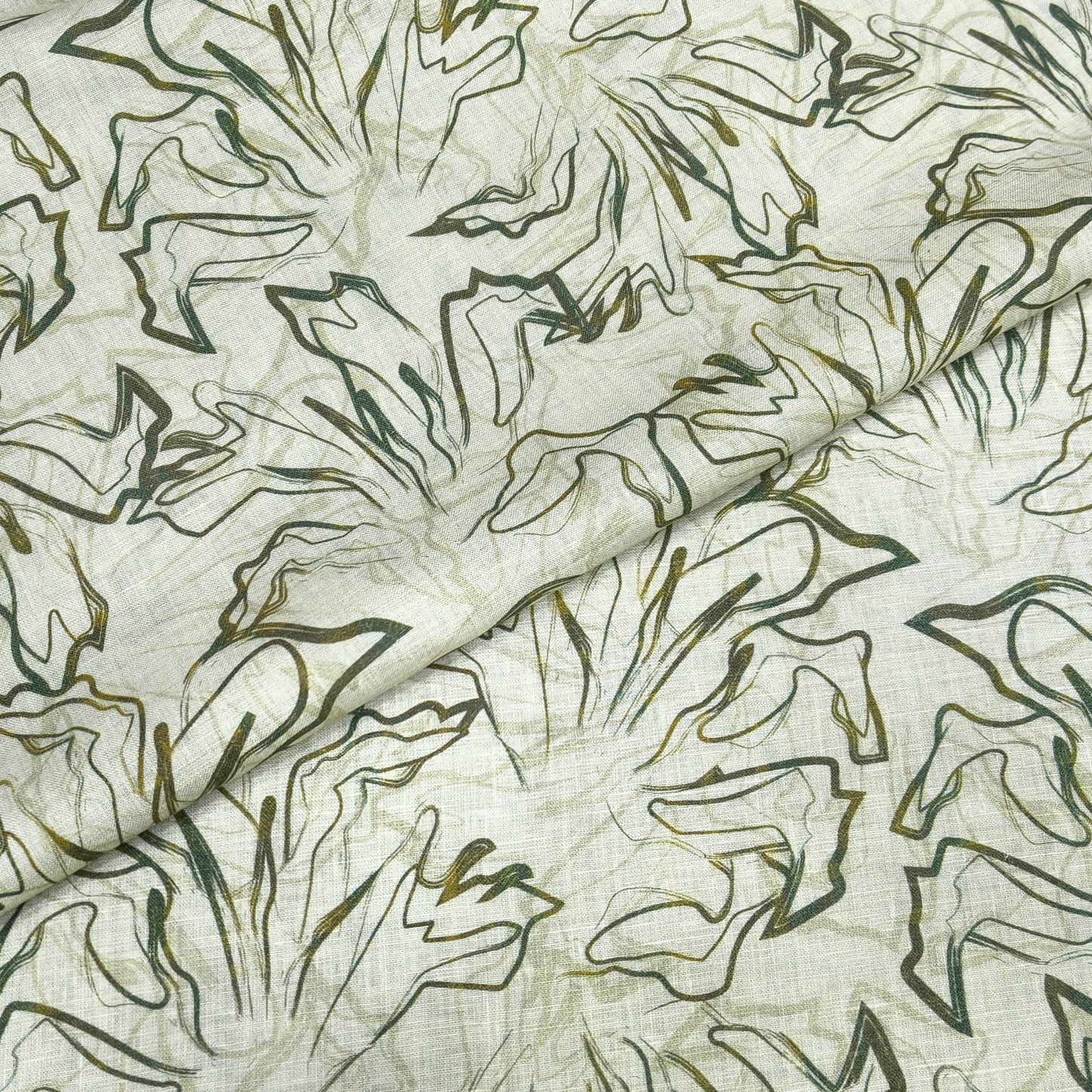 Olive Sketch Printed Linen Fabric