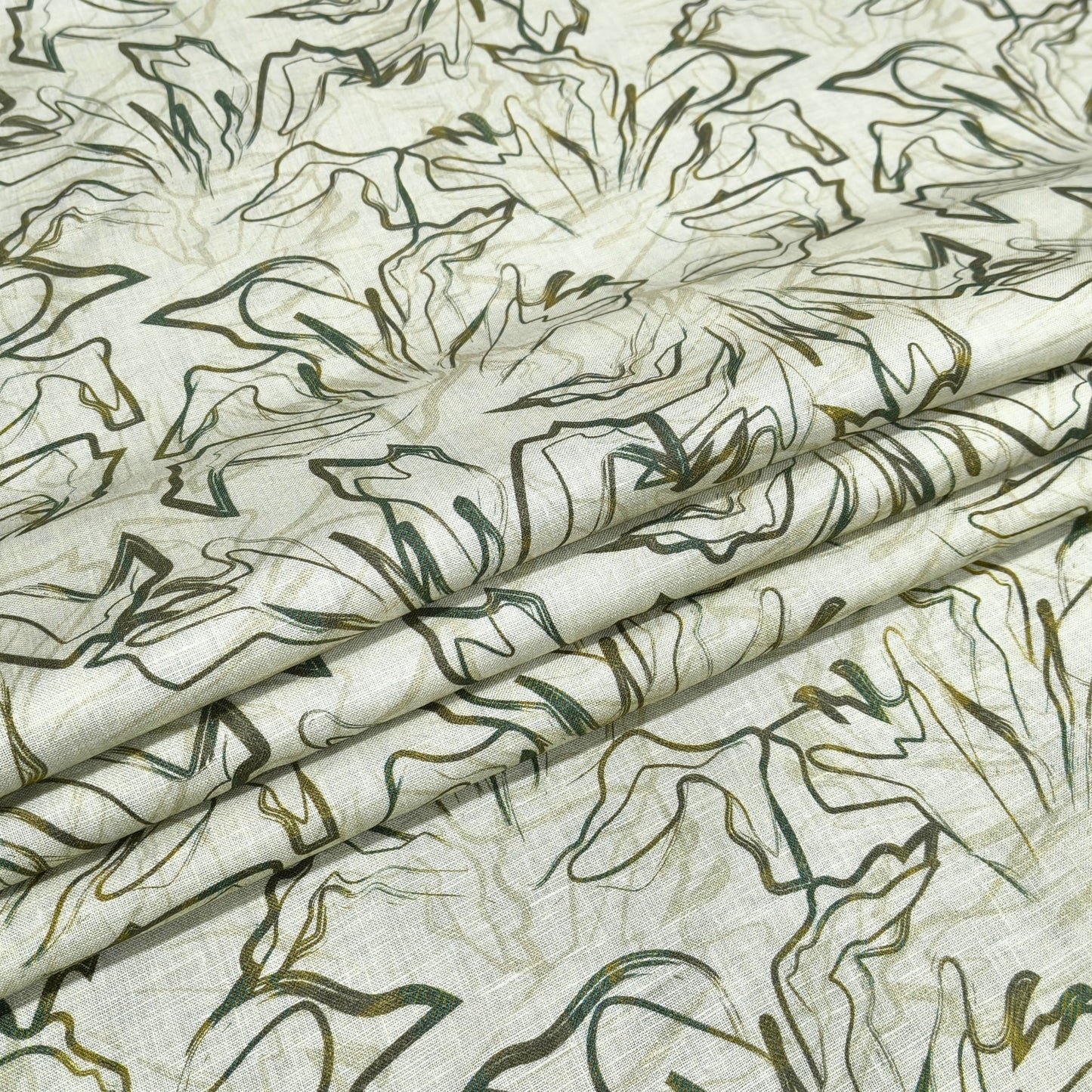 Olive Sketch Printed Linen Fabric