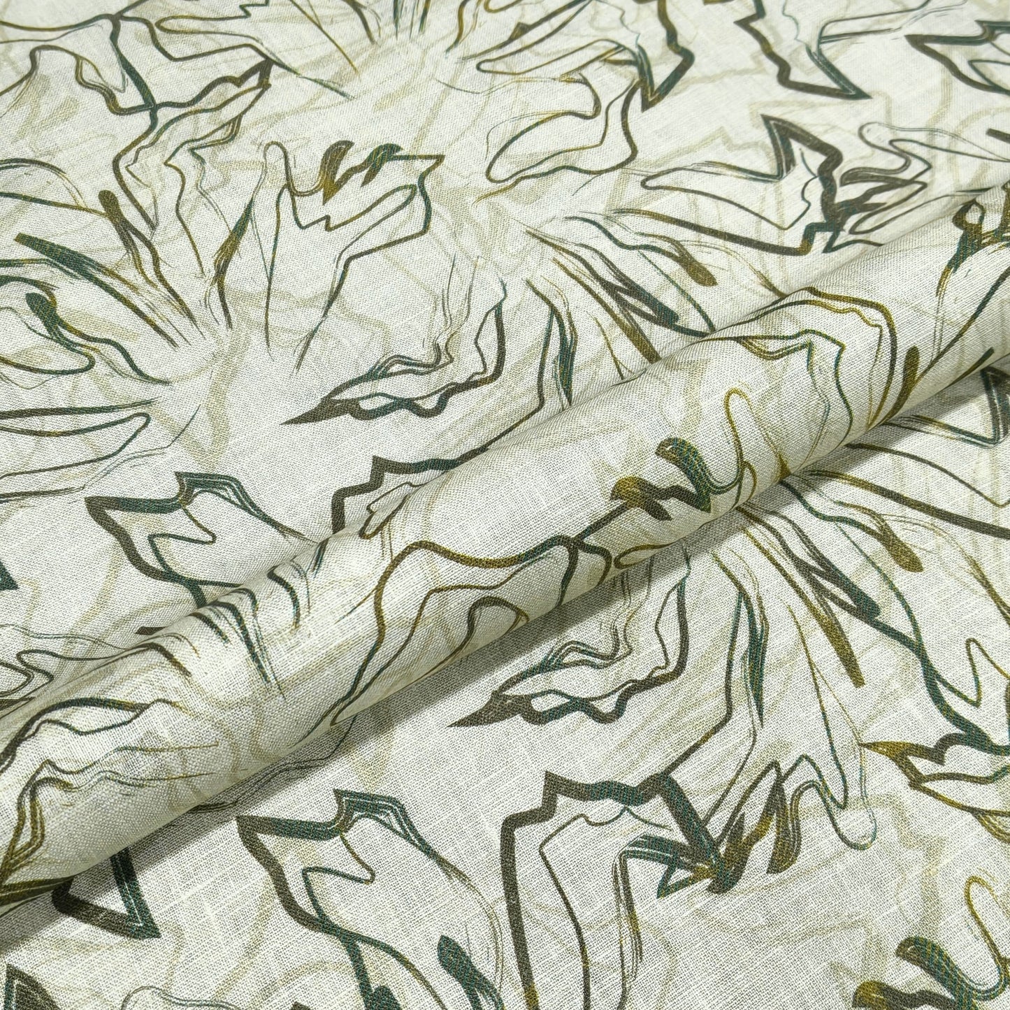 Olive Sketch Printed Linen Fabric