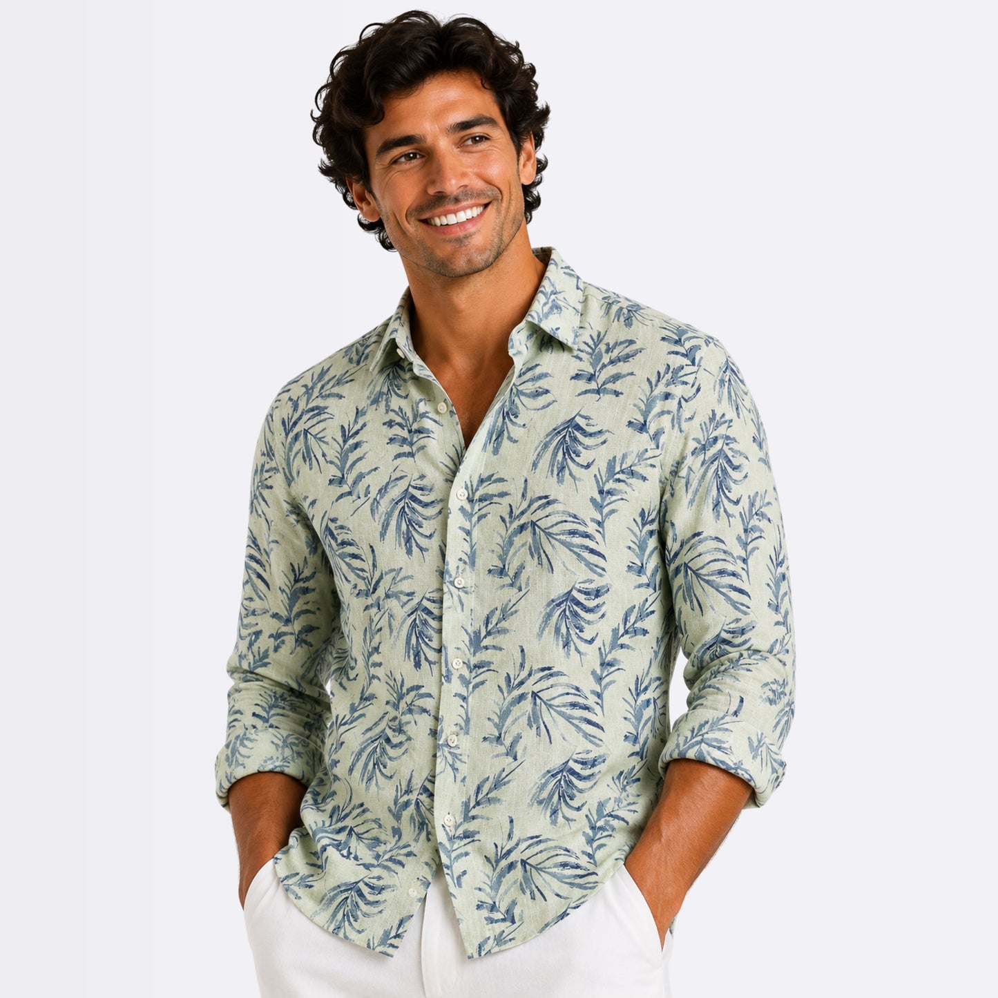 Island Leaf Printed Linen Fabric