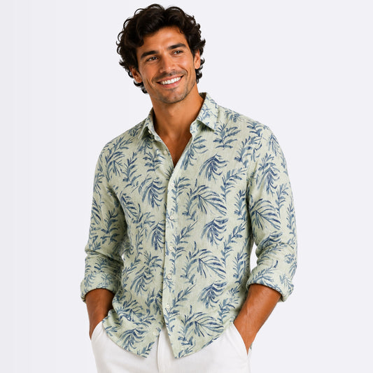 Island Leaf Printed Linen Fabric