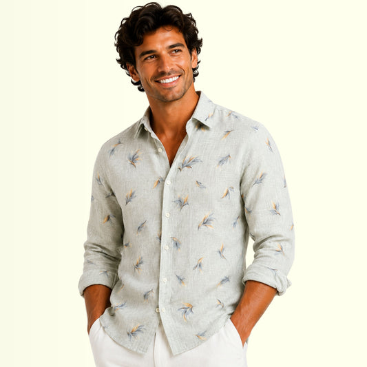 Feather Drift Printed Linen Fabric