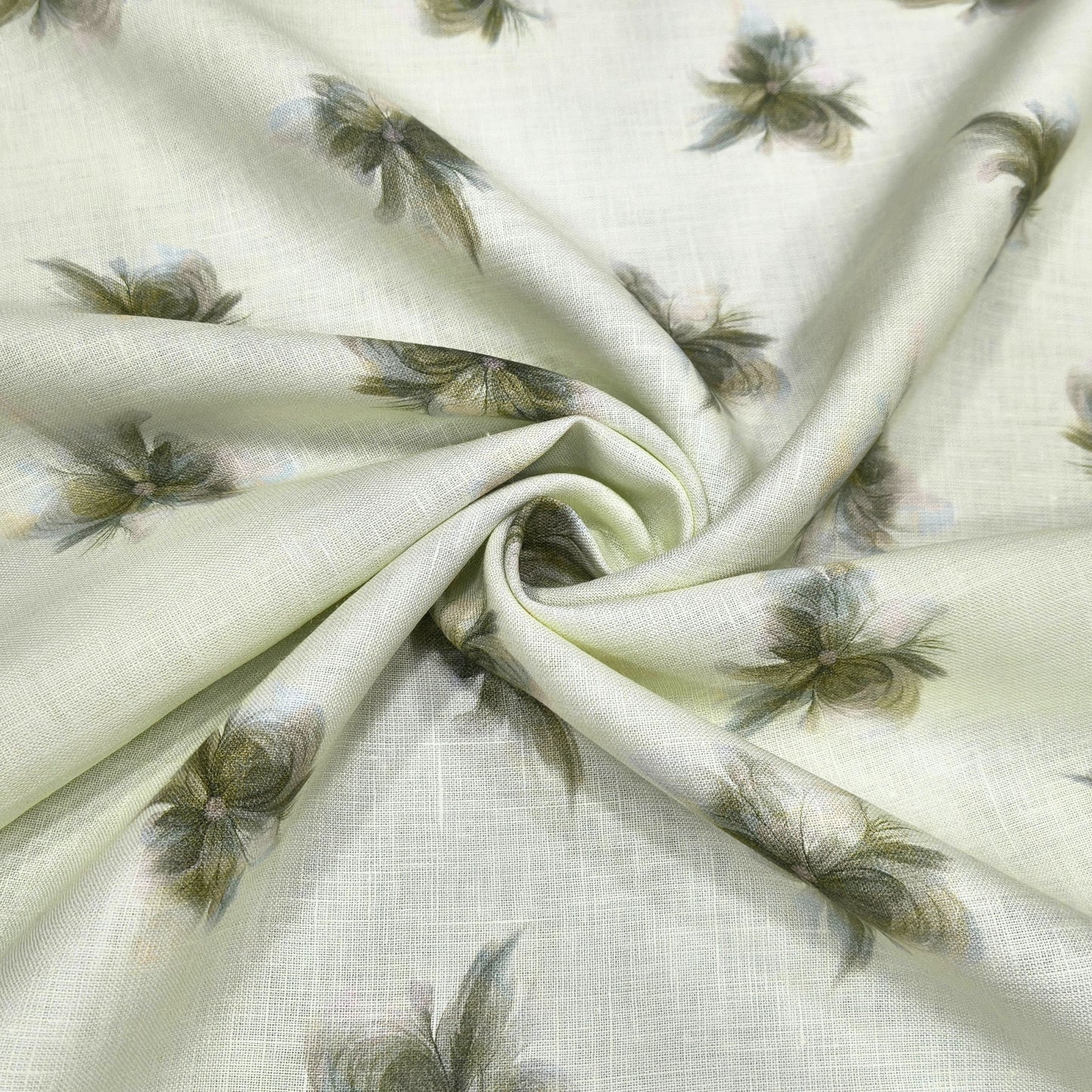 Olive Mist Printed Linen Fabric
