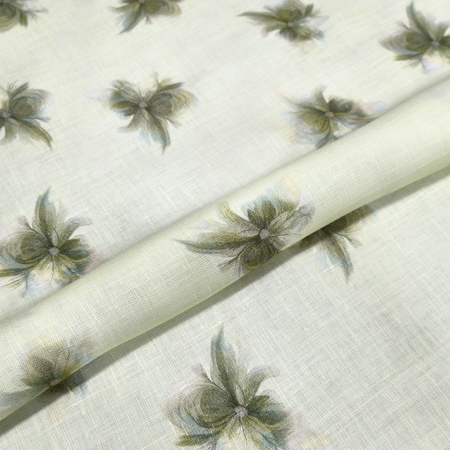 Olive Mist Printed Linen Fabric