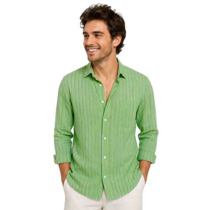 Mint Green Multi-Stripe Linen Fabric