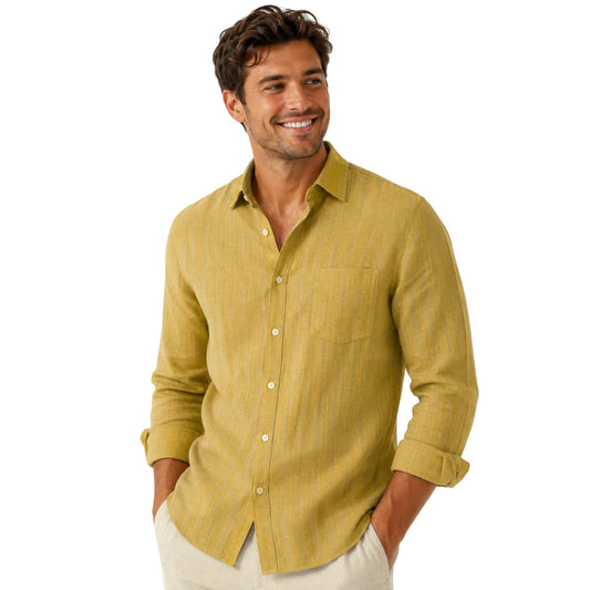 Mustard Gold Pinstripe Linen Fabric