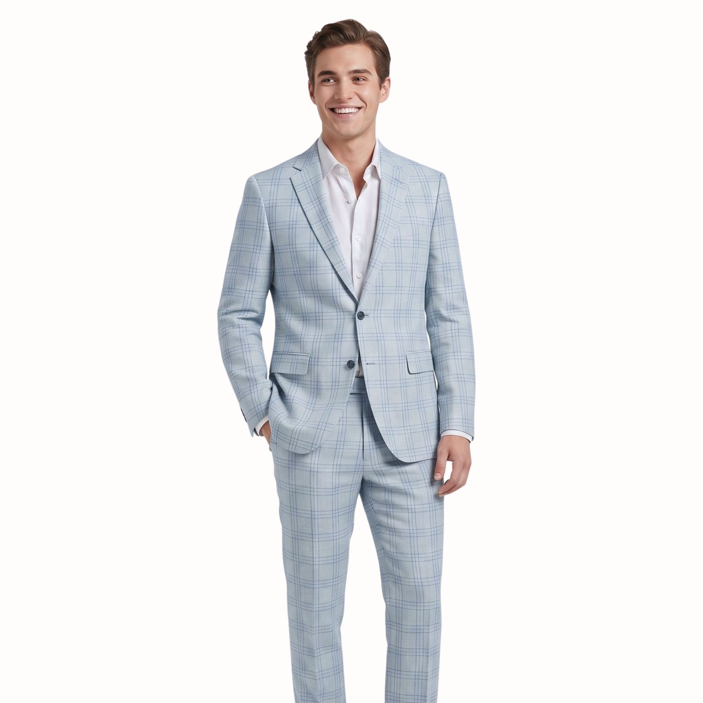 Ice Blue Windowpane Fabric
