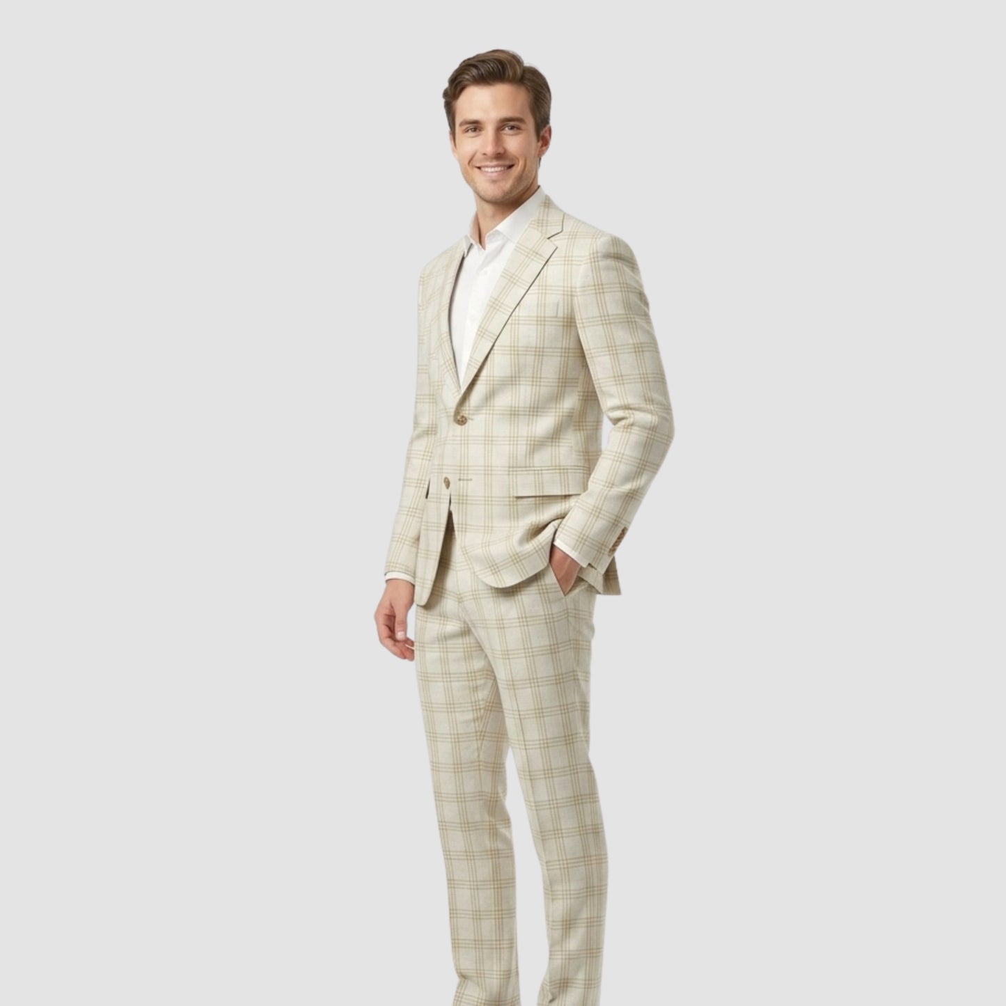 Ivory Windsor Windowpane Fabric