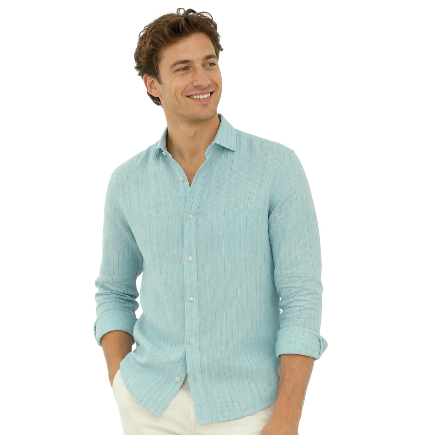 Sage Shadow Stripe Linen Fabric